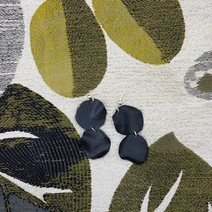 Double Petal Shaped Black Handmade Dangle Earrings